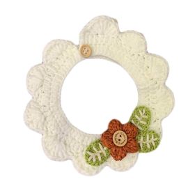 White Flower Dog Collar Crochet Necktie Bandana