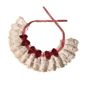 Red Bowknot Dog Necklace Retro Lace Collars