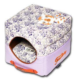 Floral-Galore Convertible & Reversible Squared Collapsible Dog House Bed