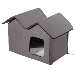 Heated Water-proof Double Wide Outdoor Dog House Foldable Brown