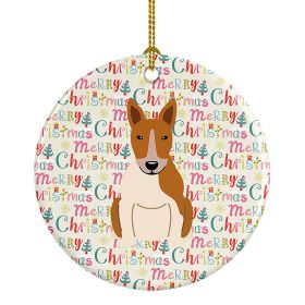 Merry Christmas Bull Terrier Red White Ceramic Ornament