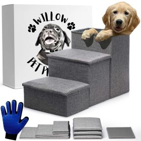 Gray Dog Stairs for High Beds or Couch W/ Storage