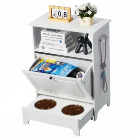 Feeding Station w/ 2 Elevated Bowls Dog Food & Toy Storage Cabinet