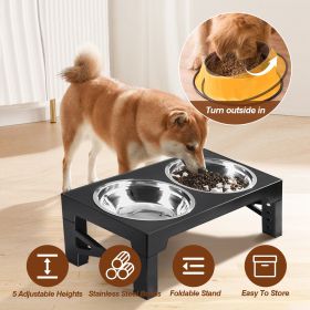 Adjustable Stainless Steel Elevated Foldable Dbl Bowl Feeder