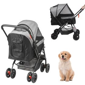 4 Wheels Dog Stroller Rotate w/ Brakes, Reversible Handlebar