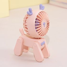 1PC Dog Portable Handheld Battery Powered Fan; USB Rechargeable (Color: Pink Deer)