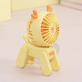 1PC Dog Portable Handheld Battery Powered Fan; USB Rechargeable (Color: Yellow Deer)