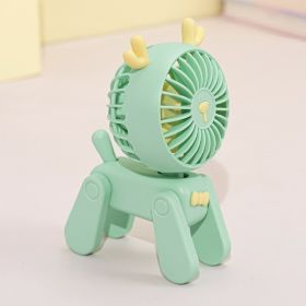 1PC Dog Portable Handheld Battery Powered Fan; USB Rechargeable (Color: Green Deer)