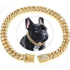 Diamondoid Dog Collar Walking Metal Chain W/ Secure Buckle (Color: Golden, Size: L)