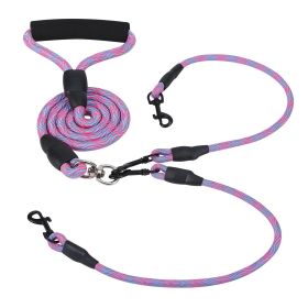 Double Dogs Leash No-Tangle Lead Reflective w/ Swivel Coupler (Color: pink)