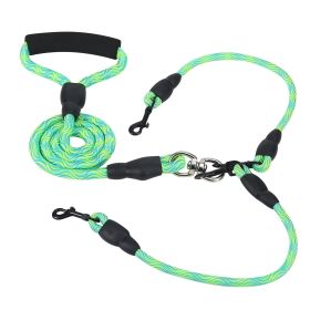 Double Dogs Leash No-Tangle Lead Reflective w/ Swivel Coupler (Color: Green)