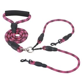 Double Dogs Leash No-Tangle Lead Reflective w/ Swivel Coupler (Color: RoseRed)