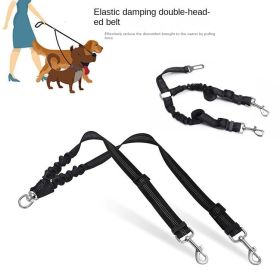 No Tangle Double Dog Leash Coupler; Reflective Bungee Lead (Colour: Black)