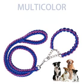 Eight-strand braided dog collar leash impact blasting chain (Specification (L * W): S, Colour: Blue and black)