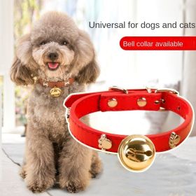 Leather Paw Print Bone Alloy Bell Dog Collar (Color: Red, Size: M)