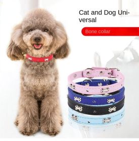 Bones dog PU collar adjustable collar pet jewelry (Color: Sky Blue, Size: 2.0*45cm)