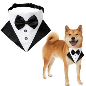 wedding suit dog collar saliva towel wedding triangle scarf (Color: Blue and black triangle scarf collar set, Size: L)