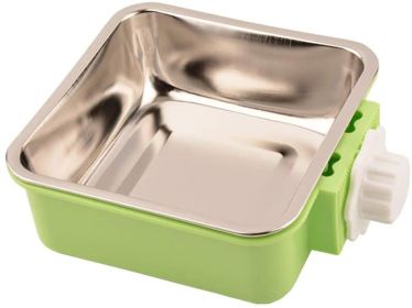 Stainless Steel Dog Crate Bowl Removable Cage Hanging W/ Bolt Holder (Color: Green)