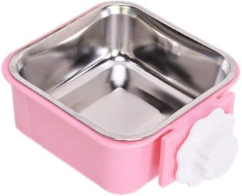 Stainless Steel Dog Crate Bowl Removable Cage Hanging W/ Bolt Holder (Color: pink)