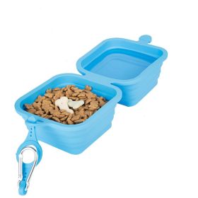 Collapsible Bowl Double Travel w/ Aluminum Hook Clip (Color: Blue)