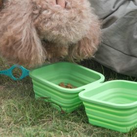 Collapsible Bowl Double Travel w/ Aluminum Hook Clip (Color: Green)