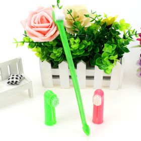 Two Headed Dog Toothbrush w/ 2 Finger Brushes Soft Bristles (Color: Green)