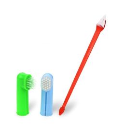 Two Headed Dog Toothbrush w/ 2 Finger Brushes Soft Bristles (Color: Red)