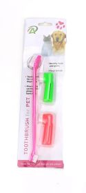 Two Headed Dog Toothbrush w/ 2 Finger Brushes Soft Bristles (Color: pink)