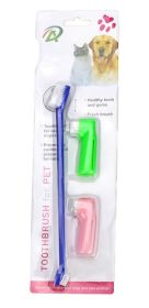 Two Headed Dog Toothbrush w/ 2 Finger Brushes Soft Bristles (Color: Blue)