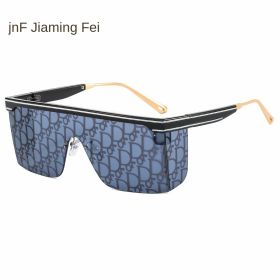 one-piece rimmed personality letters Cross border sunglasses (Colour: C6 black frame watermark black gray chip)