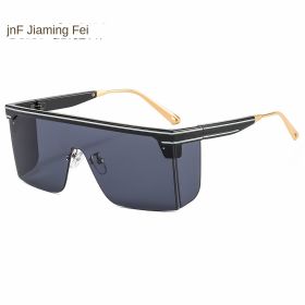 one-piece rimmed personality letters Cross border sunglasses (Colour: C1 black frame and black grey chip)