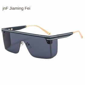 one-piece rimmed personality letters Cross border sunglasses (Colour: C2 dark blue frame black grey chip)