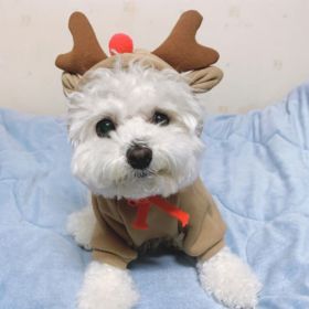 Warm Dog Christmas Elk Costume Hooded Sweatshirt (Color: Apricot, Size: XXL)