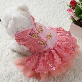 New Year Dog Dress; Festive Dress; Floral Costumes; (Color: pink, Size: L)