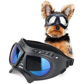 Dog Goggles UV Sunglasses Windproof Snowproof for Long Snout Dogs (Color: Black with Silver lens)