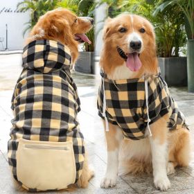 Classic Plaid Sweater Hat & Pocket (Colour: Zipper pocket coat beige black, Size: M (chest circumference 42, back length 30cm))