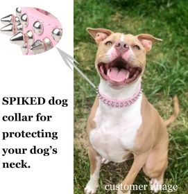 Leather Spiked Studded Dog Collar w/ Squeak Ball (Color: Black, Size: XXL(19.7"-22.4" / 50cm-57cm))