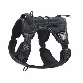 Tactical No Pull Adjustable Reflective Service Dog Harness (Color: Black, Size: M(Neck)