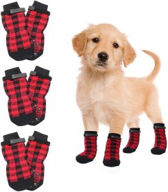 Christmas Anti-Slip Dog Socks; Waterproof for Indoor & Outdoor Wear (Colour: red, Size: S (4 sets))