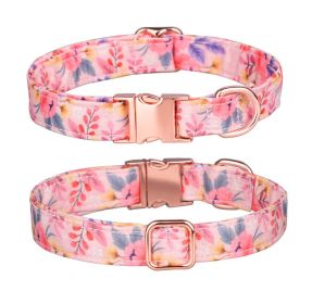 Sunflower Dog Collar cotton breathable (Colour: Floral blue, Size: S width 1.5 adjustment 26-42cm)