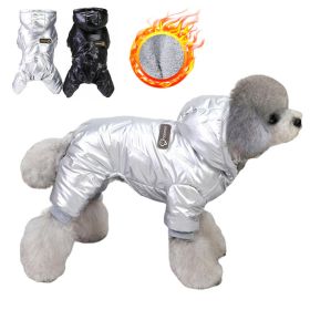 Winter Warm Dog Jumpsuit Waterproof Jacket (Color: Silver, Size: M)