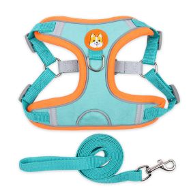 Harnesses & Leash Set; Chest Strap Vest Dog Reflective Towing Rope (Specification (L * W): S, Colour: Lake blue)