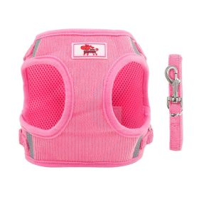 Dog leash& Harness corduroy reflective chest strap rope set (Specification (L * W): L, Colour: pink)