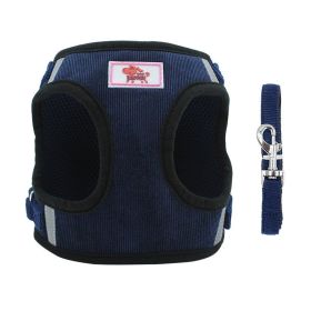 Dog leash& Harness corduroy reflective chest strap rope set (Specification (L * W): S, Colour: Dark Blue)