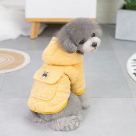 Plush corduroy pull loop two leg cotton padded autumn winter coat (Colour: Starter - Yellow, Size: XL)