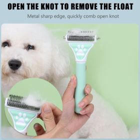 Double Sided Open Knot Dematting Tool Deshedding Dog Brush (Color: Blue)