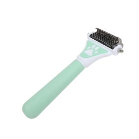 Double Sided Open Knot Dematting Tool Deshedding Dog Brush (Color: Green)