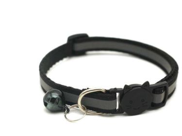 Reflective Dog Nylon Collar w/ Bell Neck Adjustable (Color: Black, Size: M)