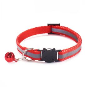 Reflective Dog Nylon Collar w/ Bell Neck Adjustable (Color: Red, Size: M)