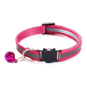 Reflective Dog Nylon Collar w/ Bell Neck Adjustable (Color: pink, Size: M)